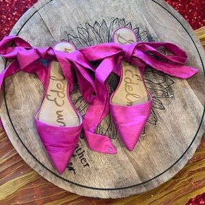Hot pink Sam Edelman flat ballet tie up the leg shoes 8.5